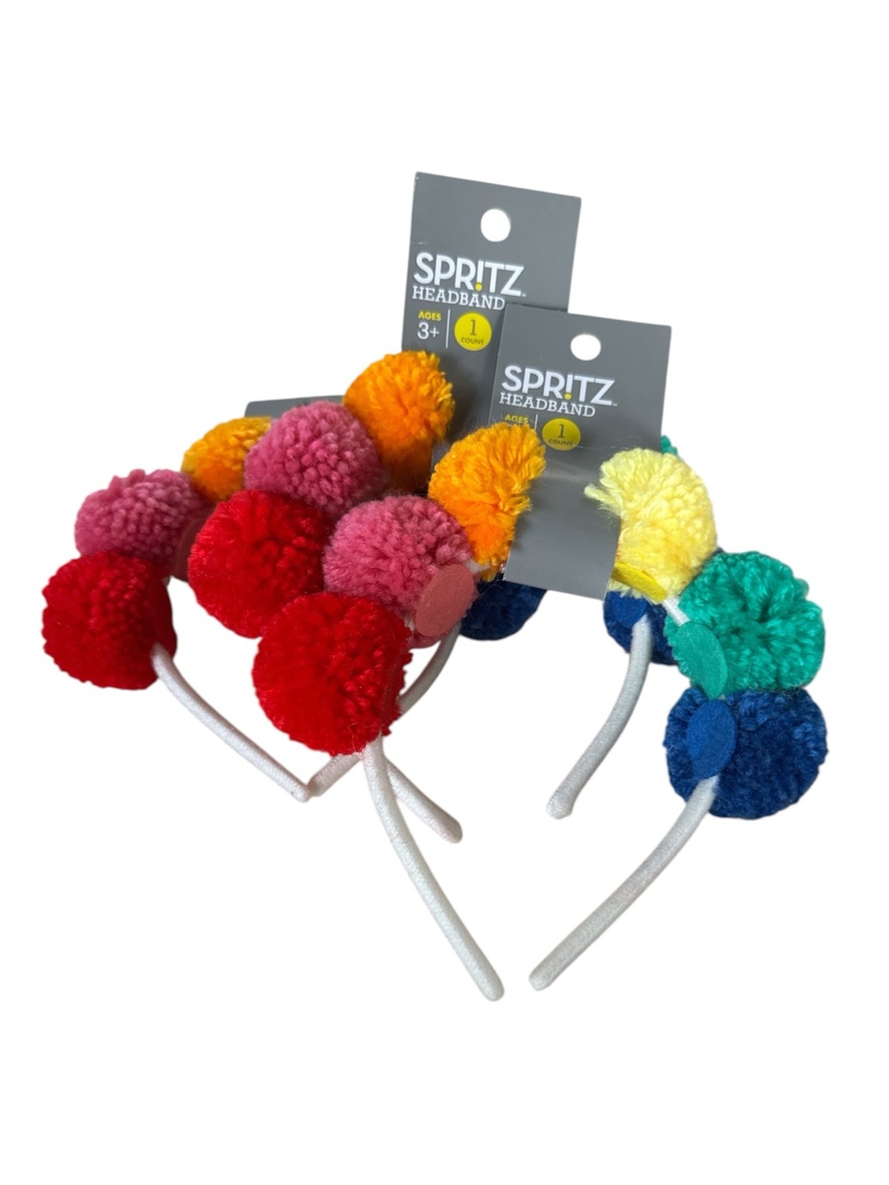 Spritz Kids Pom Pom Headbands - Red, Pink, Orange, Yellow, Green, Blue